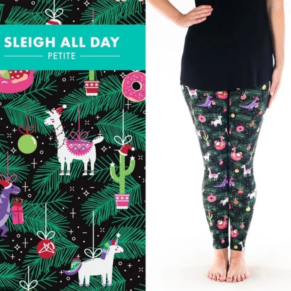Christmas Llama leggings up to size 8 Sleigh All Day petite